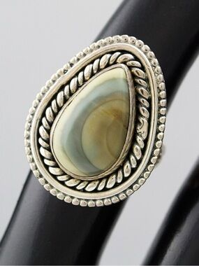 Vintage Imperial Jasper Sterling Silver Ring Size 6 Pear Cut Teardrop Cabochon